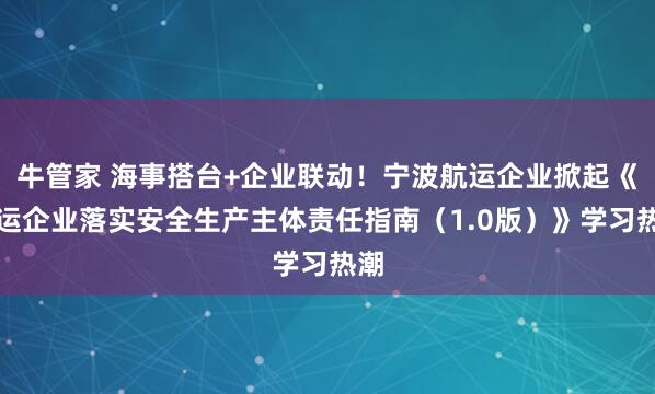 牛管家 海事搭台+企业联动！宁波航运企业掀起《航运企业落实安全生产主体责任指南（1.0版）》学习热潮